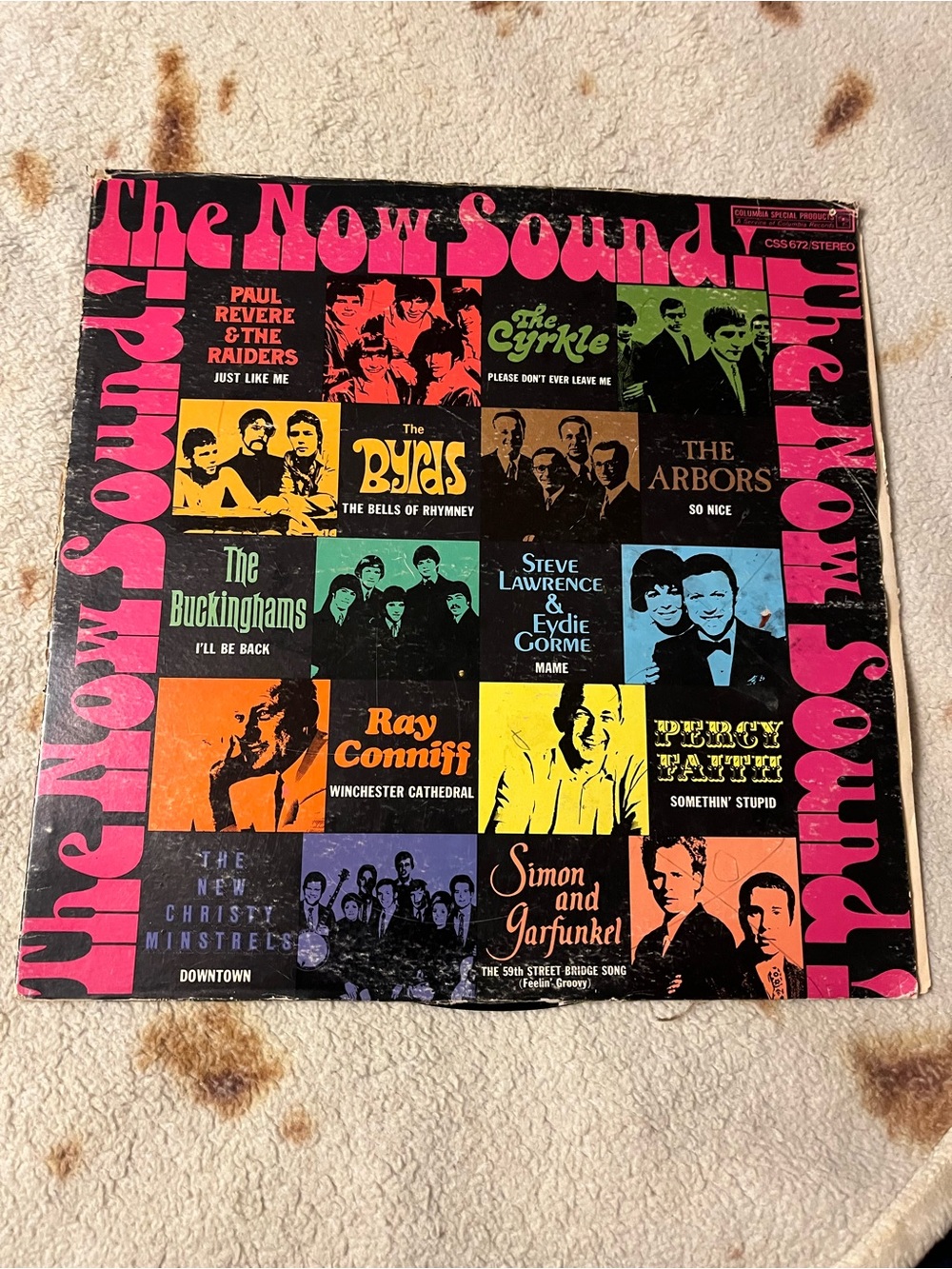 Columbia Vintage Vinyl Album Cover with Pink, Black, Yellow, Green, Orange, Blue